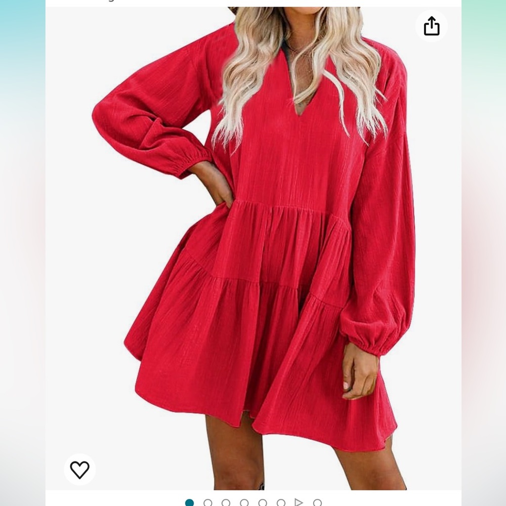 FANCYINN Shift Tunic Dress Ruffle Swing Babydoll Long Sleeve Dress with Pockets